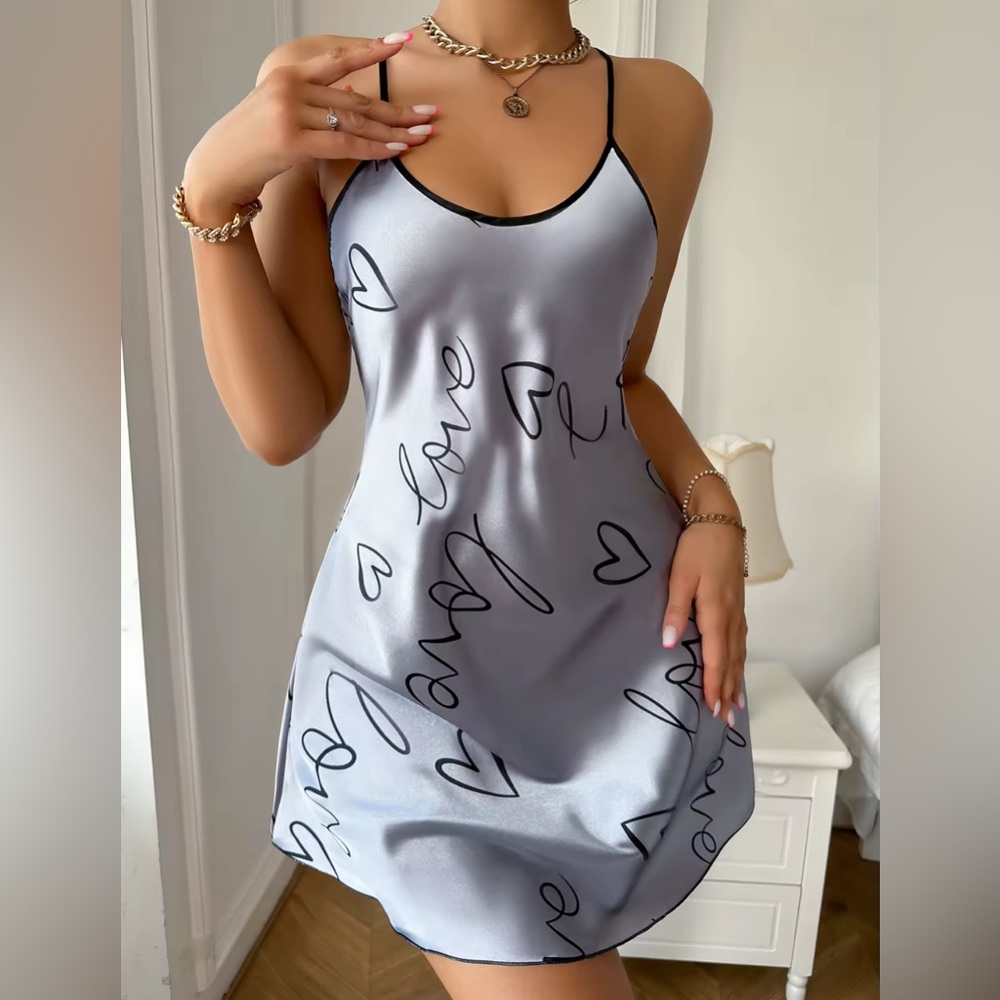 Heart Letter Print Nightdress Casual  Women's
Sleepwear Dresses